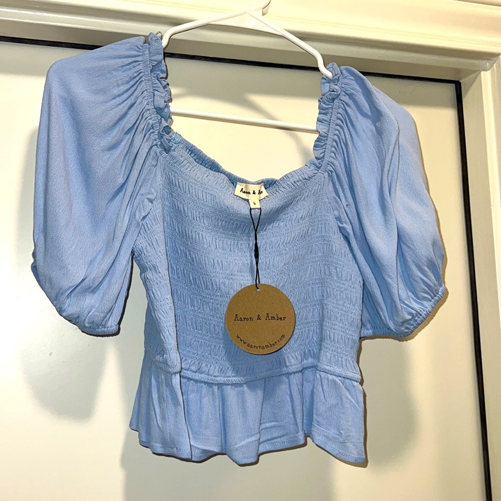 blue puff sleeve shirt!